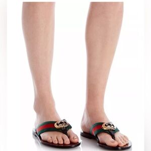 GUCCI STRIPE THONG SLIDE SANDALS SIZE 6.5 ITALY
